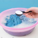 For 5 to 8 clothes 1 scoop lead detergent powder put it in the half bucket water.